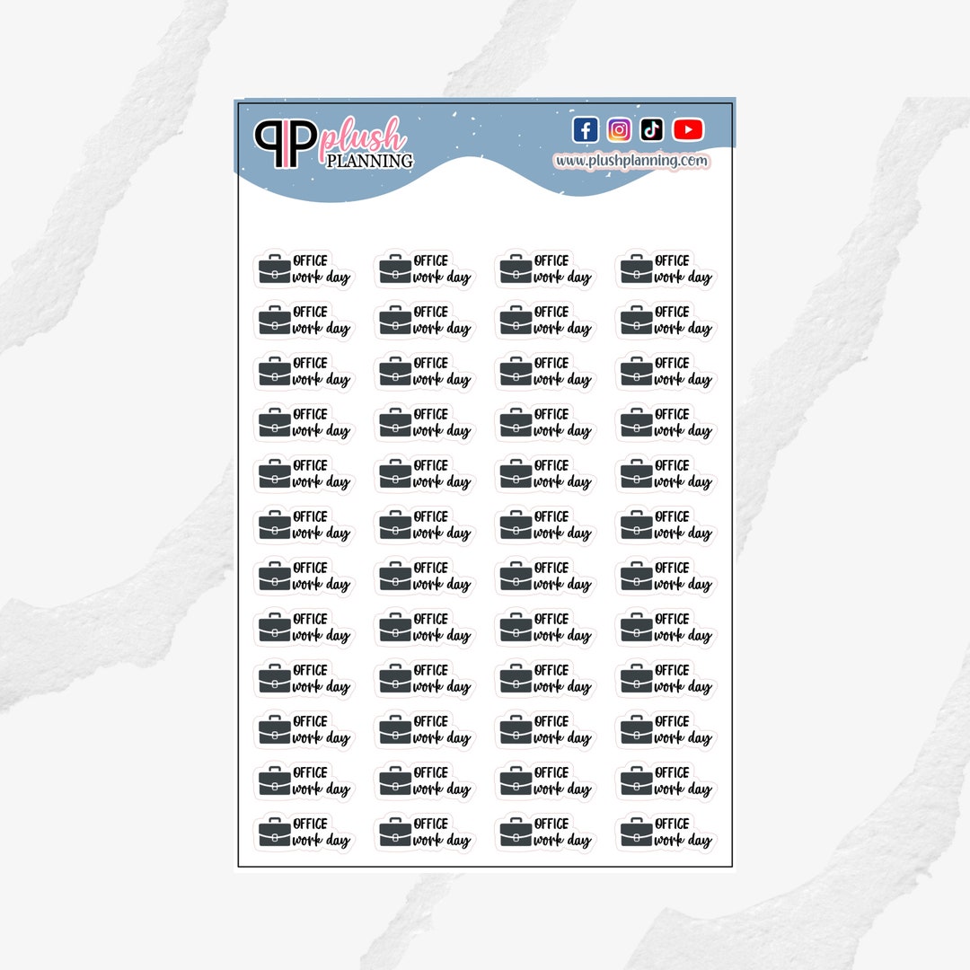 Office Work Day Script Icon Planner Stickers, Black Removable Stickers ...
