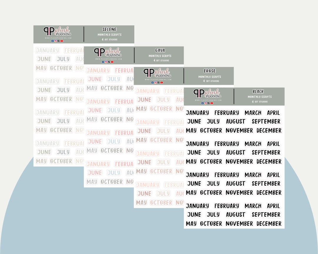Monthly Scripts Planner Stickers, 4 Sets, Minimalist Collection ...