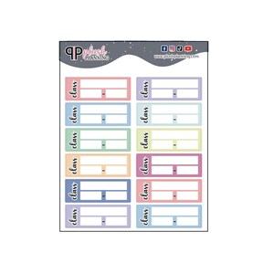 May include: A sheet of colorful class schedule stickers with the text "class" repeated on each sticker. The stickers are in various pastel colors, including pink, blue, green, and yellow.
