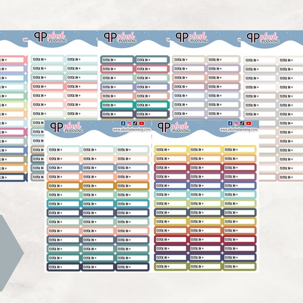 Autocollants Clock In Label Tracker Planner, Horaire de travail, Clock In Time Tracker, Planification en peluche