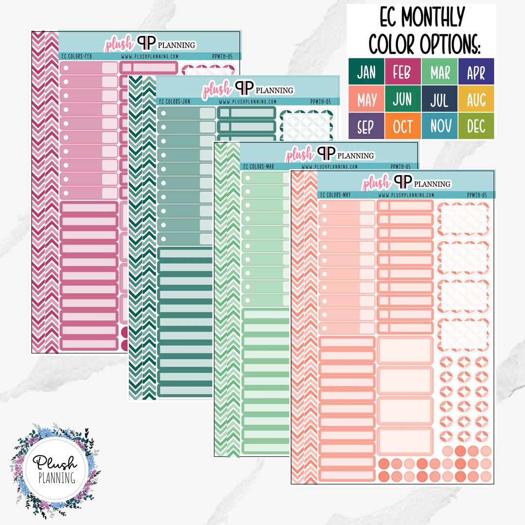 Mointhly Color Code Sticker EC 7x9 Monthly Color Functional Stickers monthly or Weekly Planner ...
