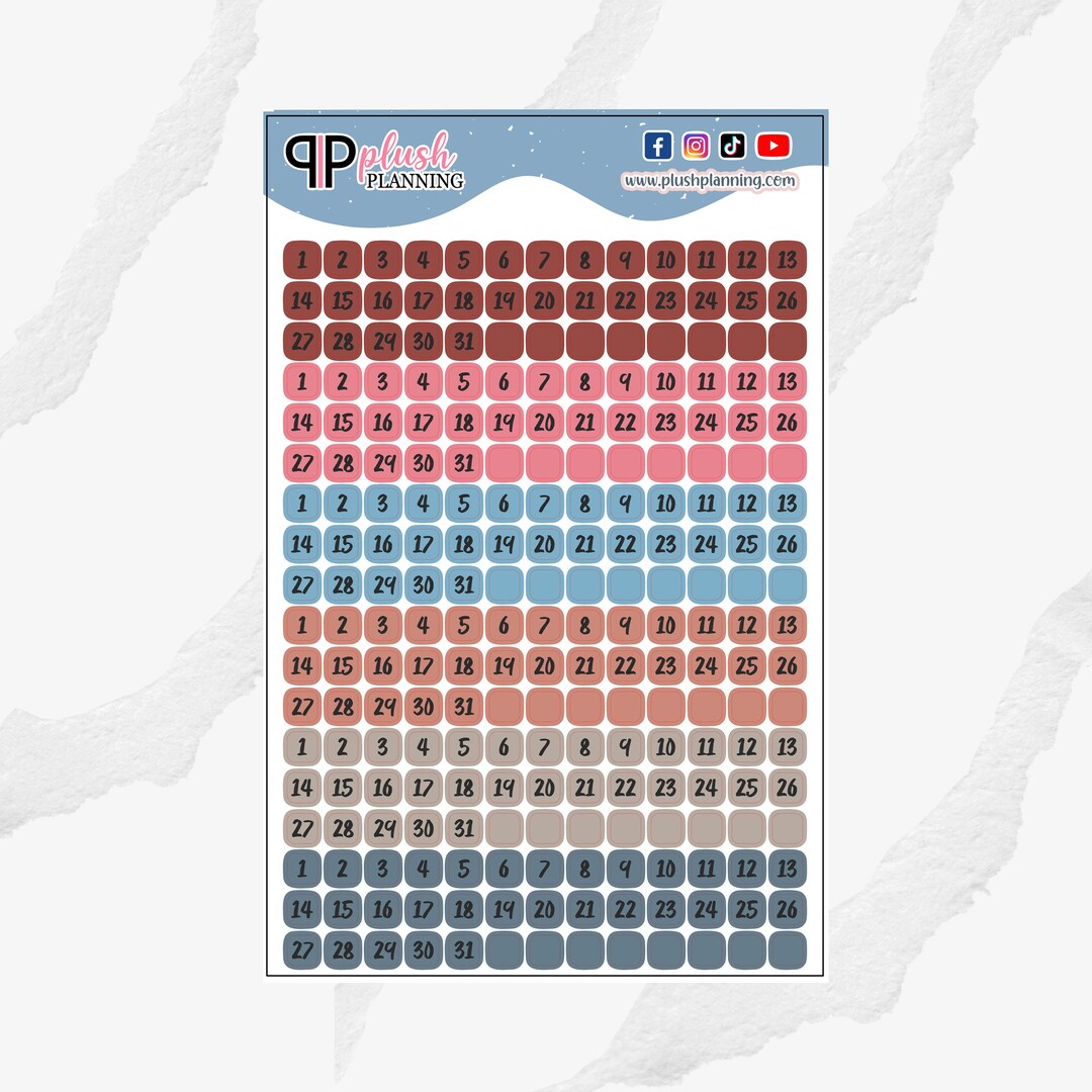 Number Date Monthly Squares Covers Planner Stickers, Functional ...