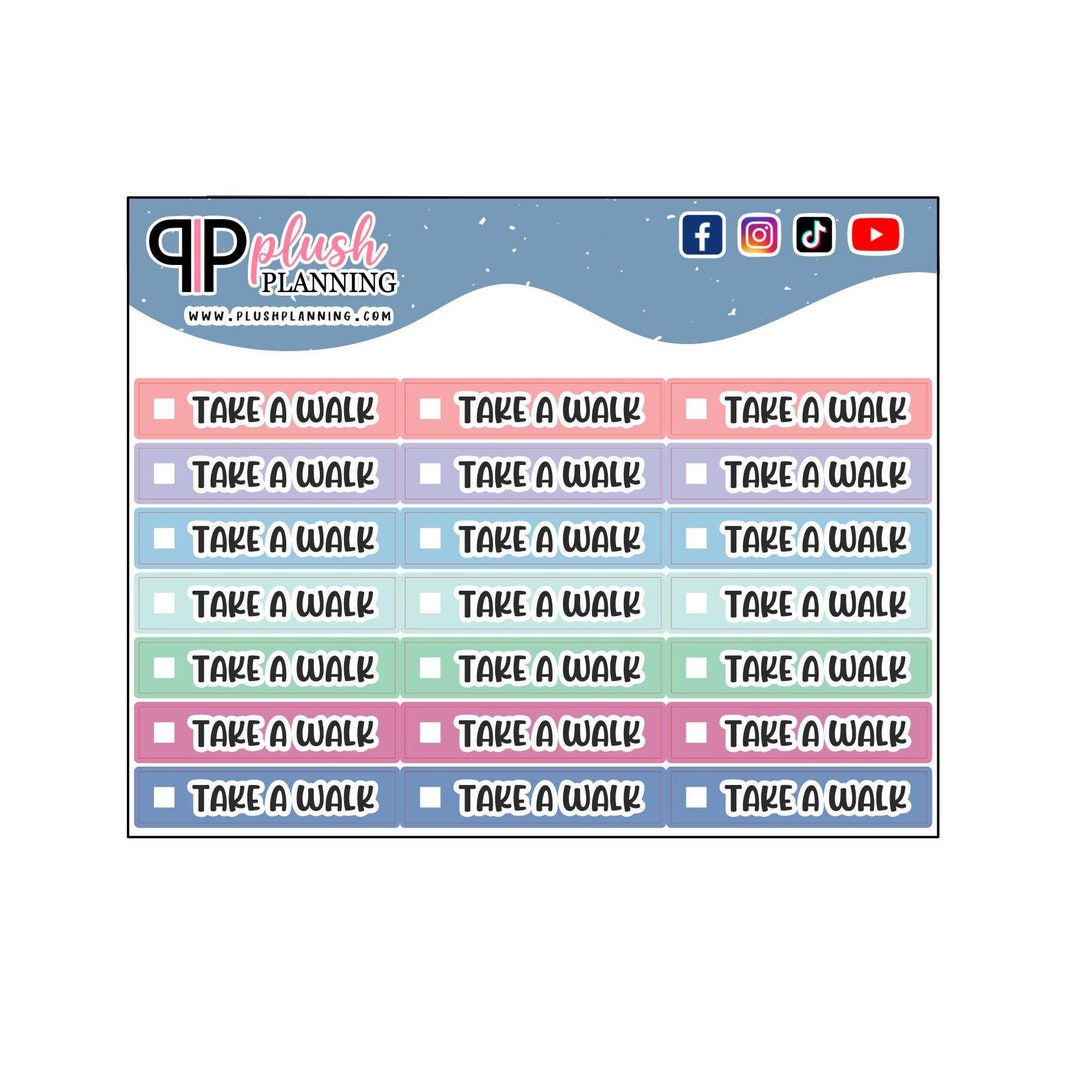 Take A Walk Planner Stickers, Daily Checklist, 28 Matte Stickers - Etsy