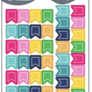 Writable Flags White Border Planner Stickers - Emily Ley Simplified Colors, Mini Sheet Size, Flags Tracker, Flags Reminder, Flags Notif