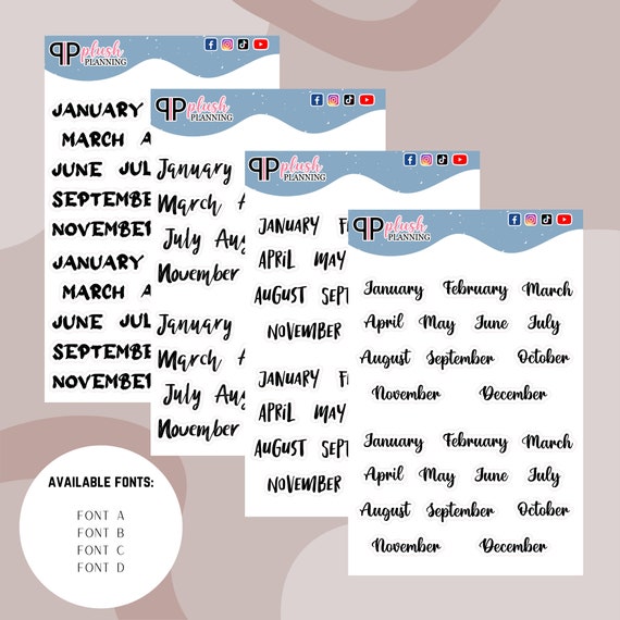 Monthly Scripts Different Font Styles Black Colors Plush - Etsy