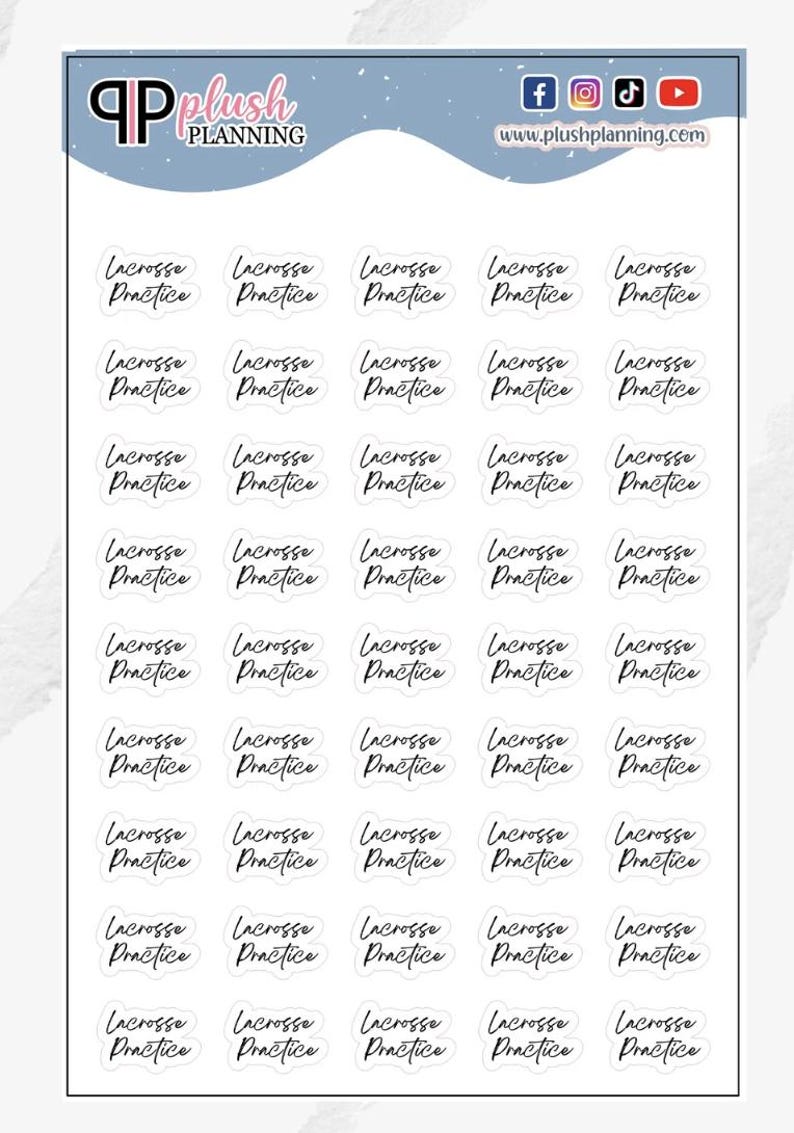 Lacrosse Practice Script Planner Stickers, Black Color, Cursive Font ...