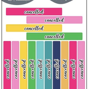 Cancelled Label Block Planner Stickers - Emily Ley Simplified Colors, Mini Sheet Size, Cancelled Tracker, Cancelled Header