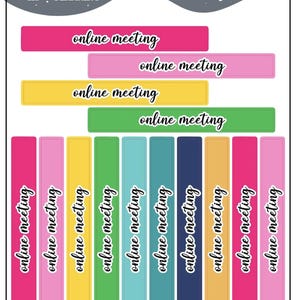 Online Meeting Label Block Planner Stickers - Emily Ley Simplified Colors, Mini Sheet Size, Online Meeting Tracker, Online Meeting Schedule