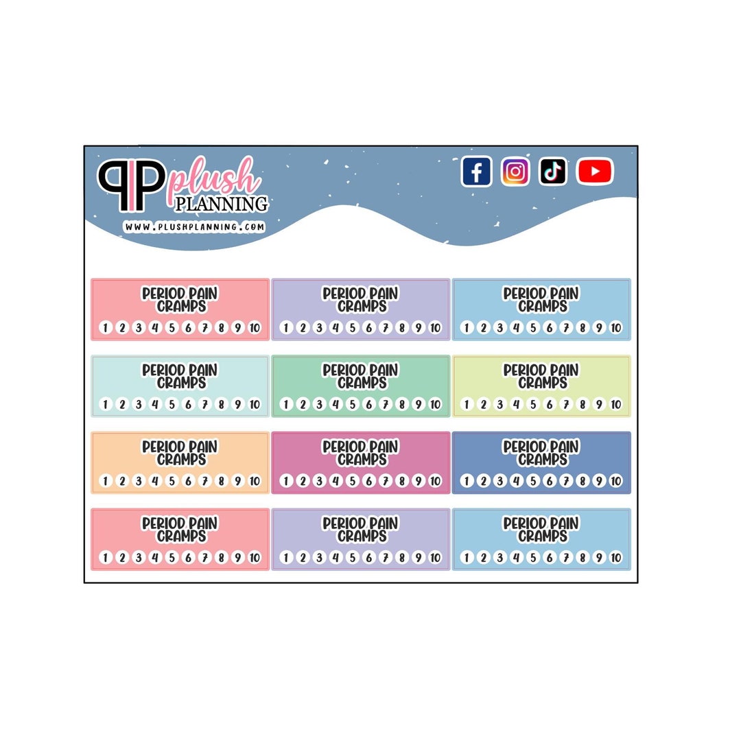 Period Cramps Pain Level Tracker Planner Stickers, Functional Stickers ...