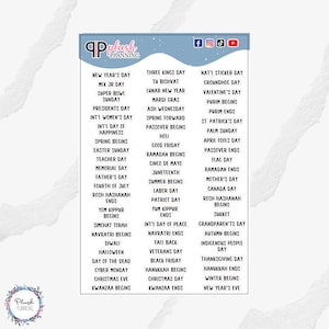 Yearly Holidays Script Planner Stickers, Plush Planning