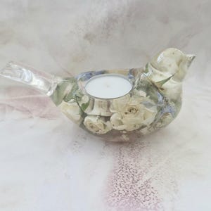 Real Flower Resin Bird Keepsake Gift Custom made from real flowers & petals Bridal Bouquet, memorial flowers, special occasion, Anniversary,