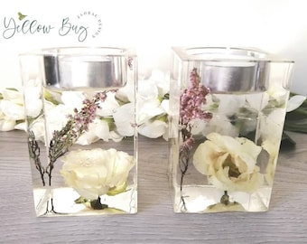 Custom Flower Preservation Tea Light Holder: Wedding Memorial Keepsake