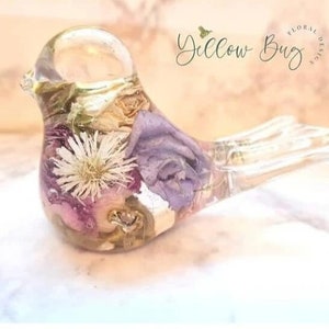 Real Flower Resin Bird Keepsake Gift Custom made from real flowers & petals Bridal Bouquet, memorial flowers, special occasion, Anniversary,