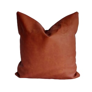 Cognac Faux Leather Pillow Cover | Decorative Cushion