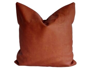 Cognac leather pillow cover hotsell