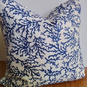 Coral Print Pillow Cover | Navy Blue Cushion Cover | Blue Corals Pillow | Digital Print Cotton |Coastal Decor Pillow | Coral Cushion Cover