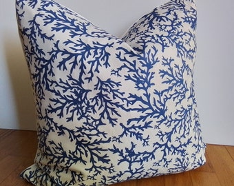 Coral Print Pillow Cover | Navy Blue Cushion Cover | Blue Corals Pillow | Digital Print Cotton |Coastal Decor Pillow | Coral Cushion Cover