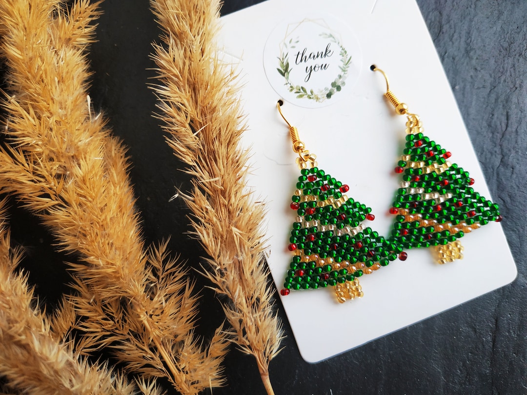 Christmas Tree Beaded Earrings Christmas Decorations Earrings Etsy