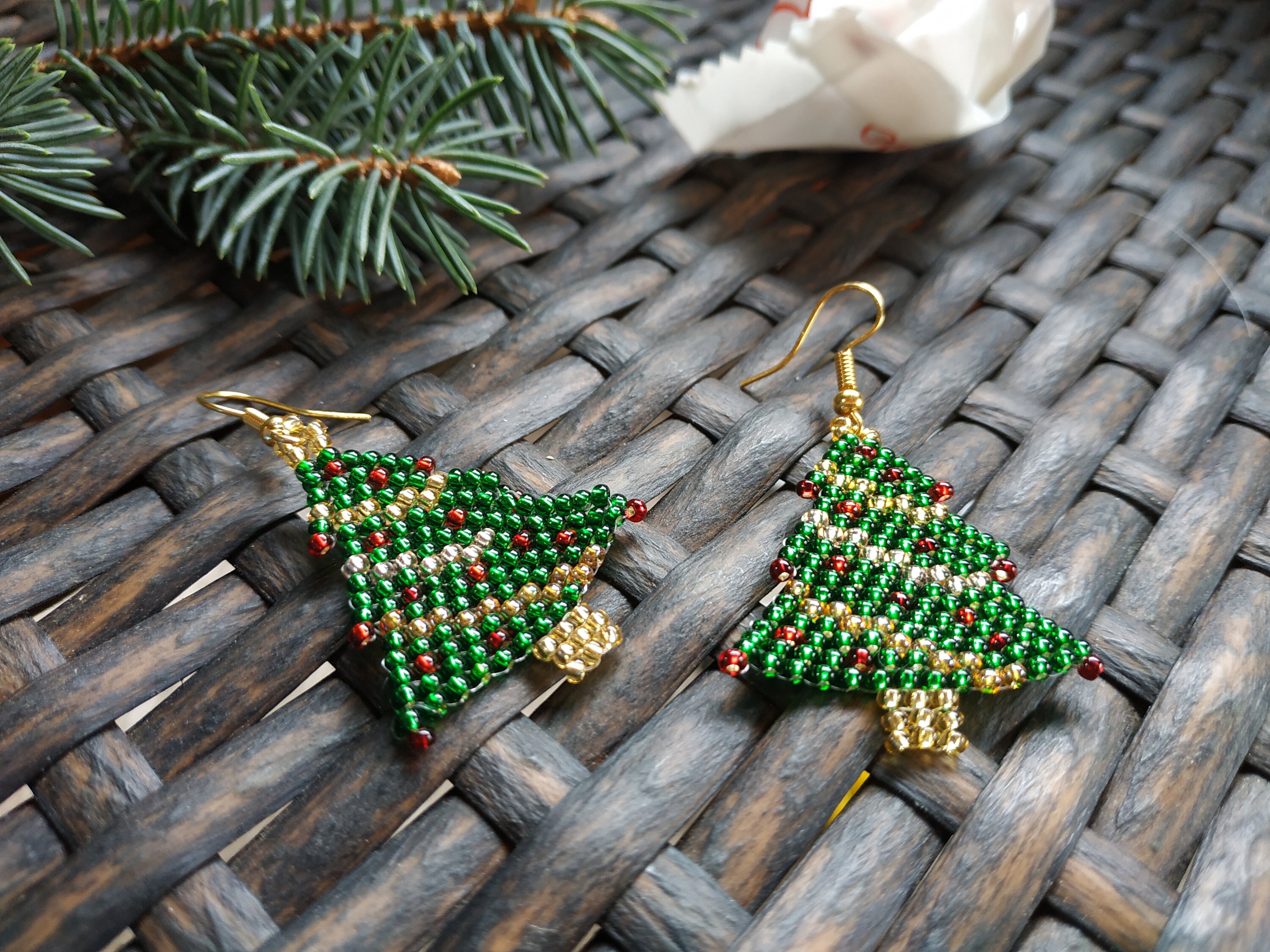 Christmas Tree Beaded Earrings Christmas Decorations Earrings Etsy