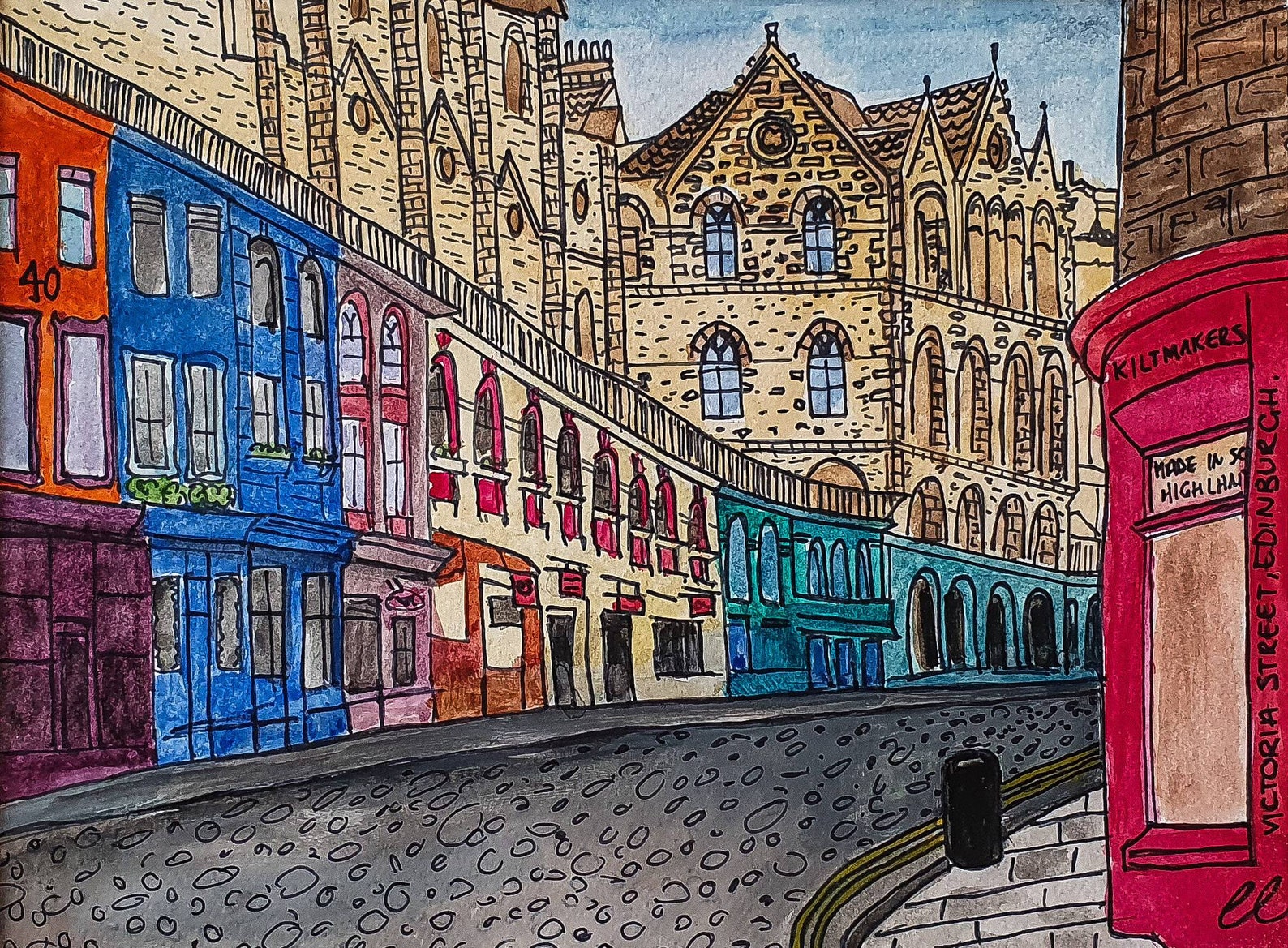 Edinburgh Victoria Street / Giclee Art Print / Watercolour & Etsy