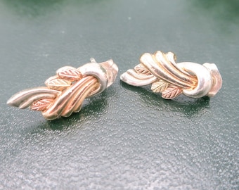 Vintage Coleman and Co Sterling and 10k Art Deco Black Hills Gold Earrings, Vintage Black Hills Gold Stud Earrings