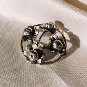 Broche Vintage Fleur En Argent Sterling - Ancienne, Non Nettoyée, 4.4 Grammes