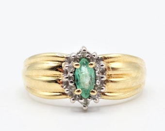 Vintage Columbian 10K Emerald Diamond Estate Ring Size 6, Art Deco Estate Jewelry