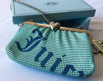 Vintage Y2K Juicy Couture Blue Mesh Chain Link Clutch Purse, Original Box & Tags