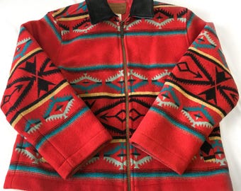 Vintage Inspired Pendleton Red Aztec Patterned Wool Jacket, Women&#39;s Sz. S, Vintage Western Jacket