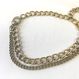 Vintage Gold Toned Double Chain Front Circular Rhinestone Accent Link Belt, Vintage Retro Accessories