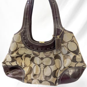 Y2K 00s Coach Ergo Framed Signature Brown Beige Kiss Lock Pleated