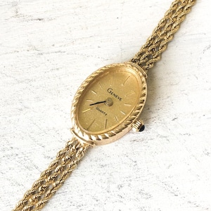 Vintage Geneve 14K Gold 5mm Chain Band Wrist Watch, 7.5&quot;, Elegant Classic Everyday Watch