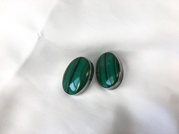 Vintage Sterling Silver and Malachite Large Stud … - image 1