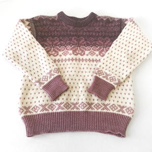 Vintage Dale of Norway Mauve Cream/Beige Wool Crewneck Sweater, Women&#39;s Sz. 40, Approx. Sz. XS/S, Vintage Nordic Sweater