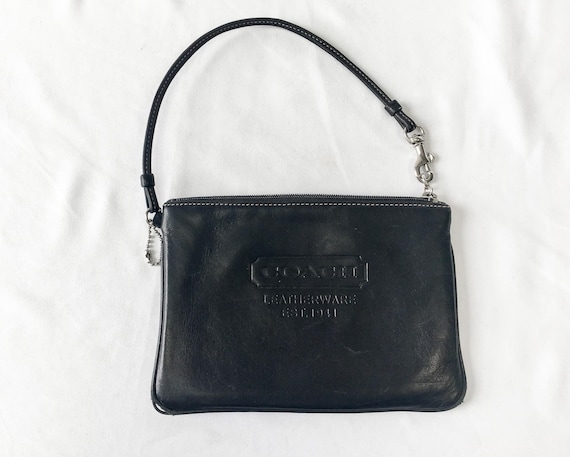 Vintage 00s Coach Black Leather Stamped Logo Mini Bag Wristlet Etsy UK