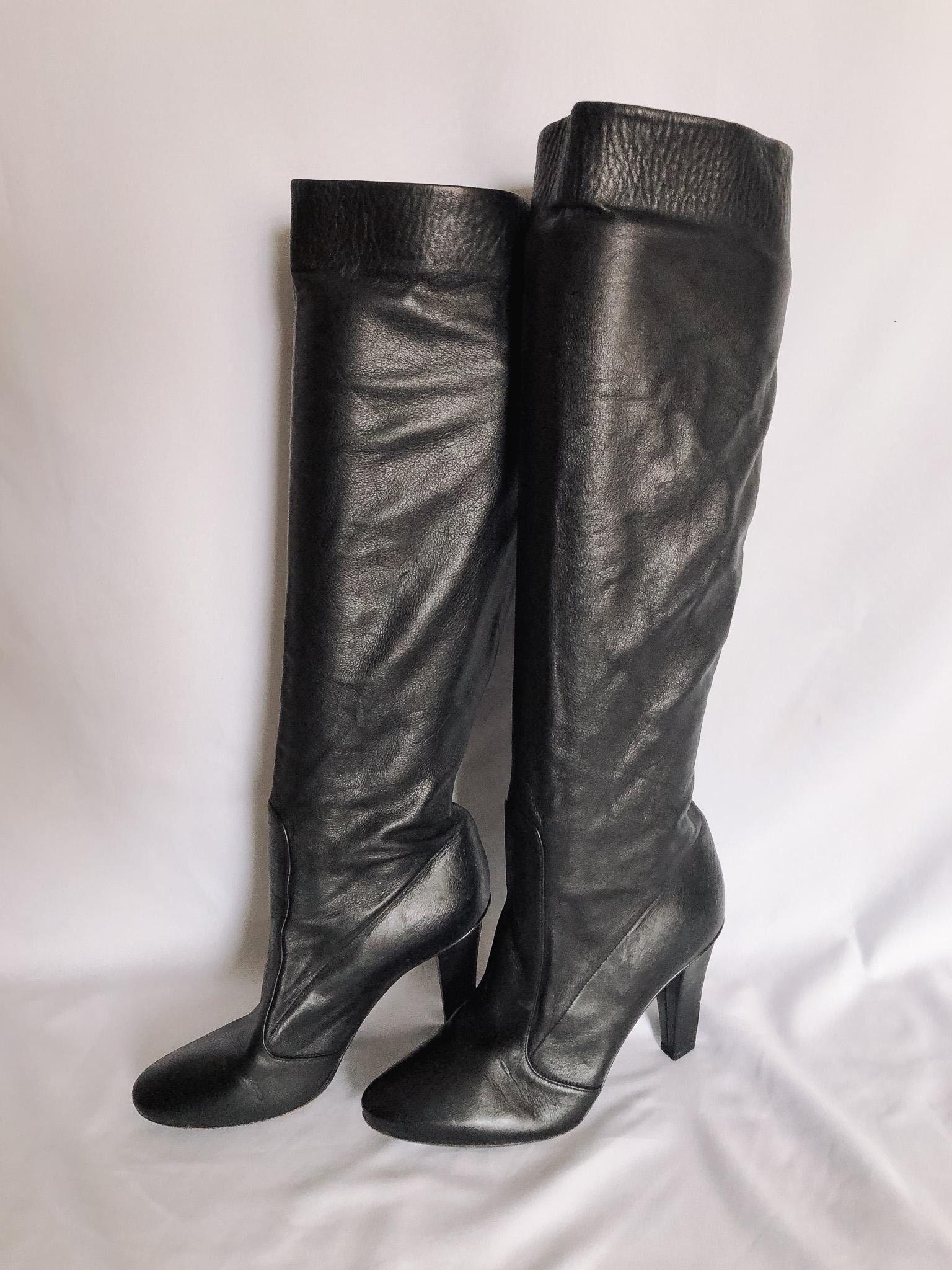 Knee-high JIMMY CHOO Hallie Black Leather Boots, Sz. 37 - Etsy