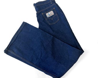 Vintage 70s Levis "Plowboy" Patch Dark Wash High Rise Bootcut Jeans, 32" x 33", Rare Collectors Retro Western Levis Jeans