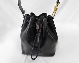 Genuine Vintage DOONEY & BOURKE Black Tan Leather Drawstring 