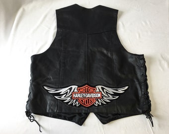 Vintage Genuine Leather Black Harley Davidson Vest, Sz. 48, Vintage Harley Moto Biker Vest