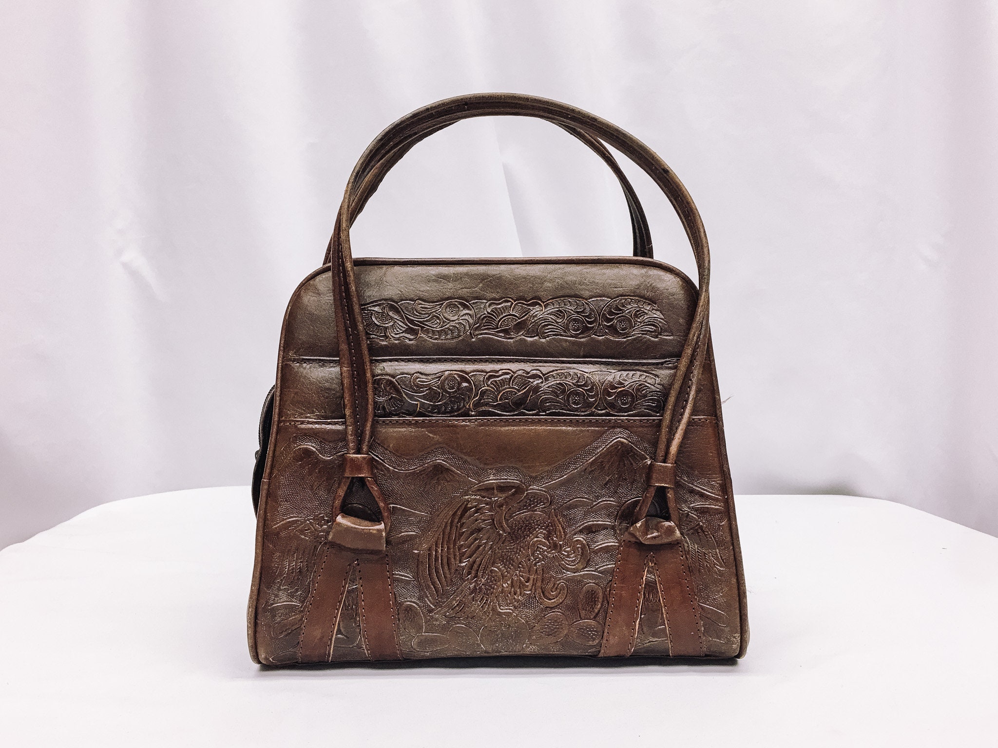 Leather Tote Handcrafted Tooled Bag Floral Bag CUSTOM Options Western Purse  Strap INCLUDED 