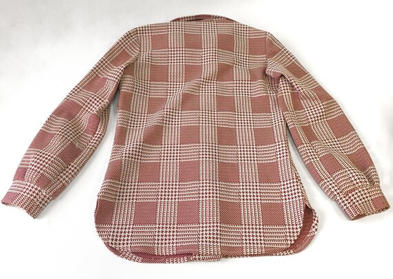 70s Red/White Houndstooth Patterned Button Up Blo… - image 4