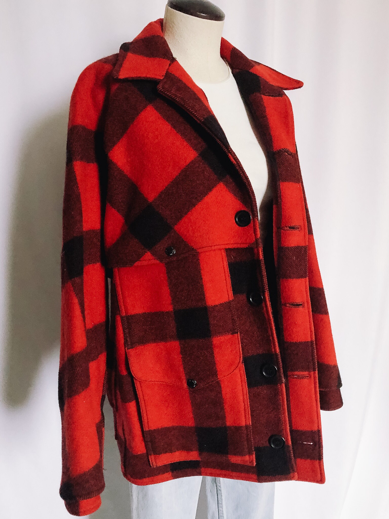 Vintage Filson Red Buffalo Plaid Jacket Red Plaid Wool Coat Etsy