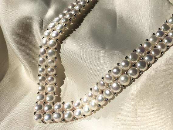 Vintage Inspired Beautiful Button Pearl and Sterl… - image 1