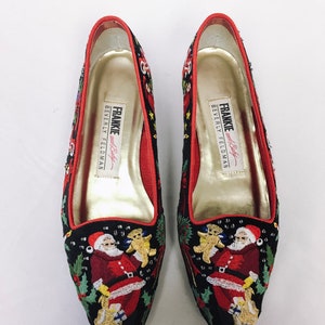 Vintage 1990s Frankie and Baby Beverly Feldman Christmas Embroidered Loafers, Sz. 6.5 image 3