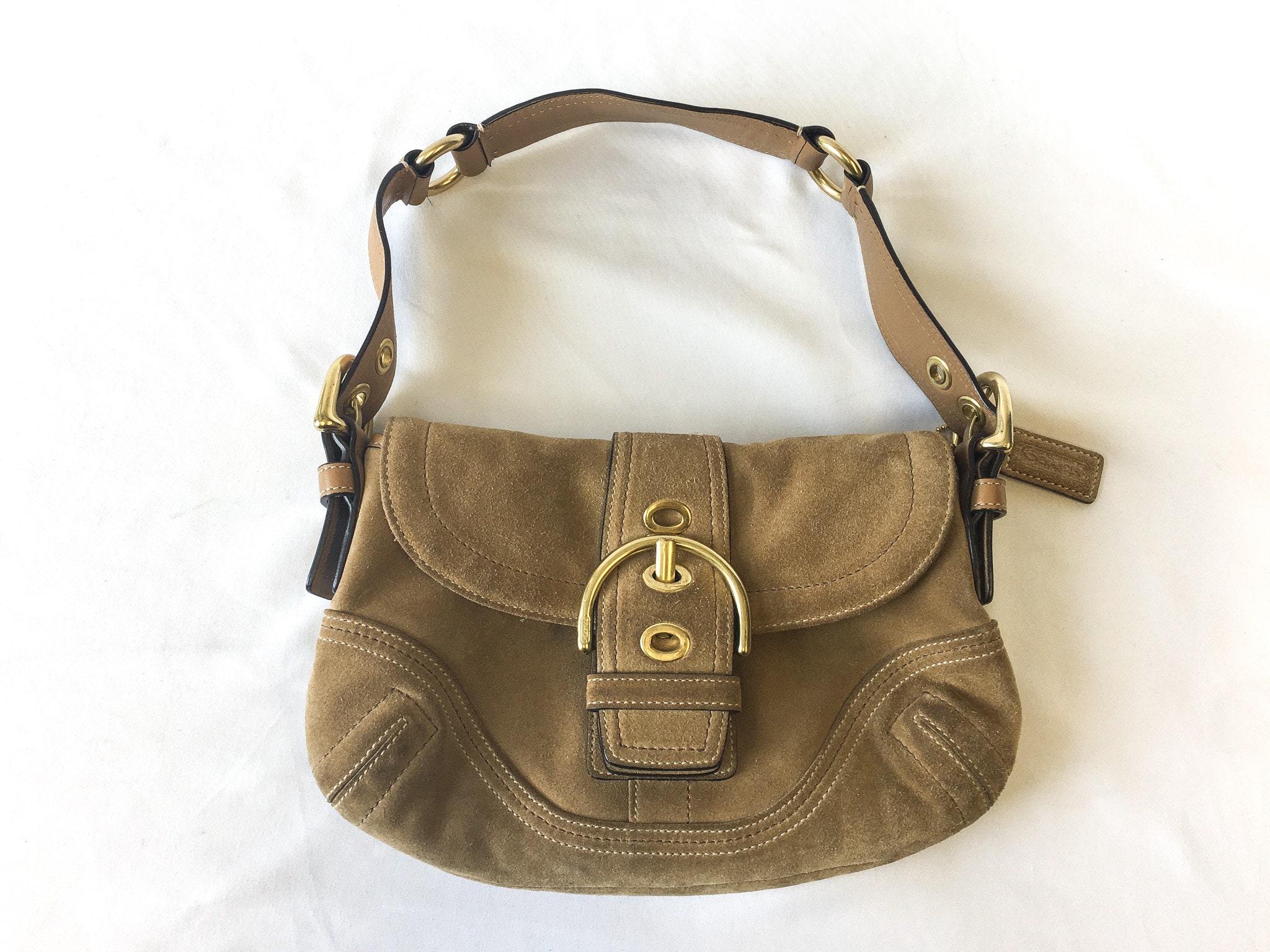 堅実な究極の Soho Suede Beige COACH 00's Vintage Hobo Style Bag, Shoulder バッグ