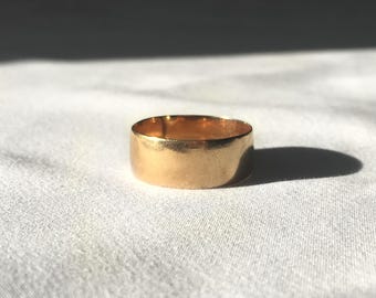 Vintage 14K Yellow Gold Smooth Thick Band Ring, Sz. 9, 7mm Width, Simple Everyday Stackable Ring