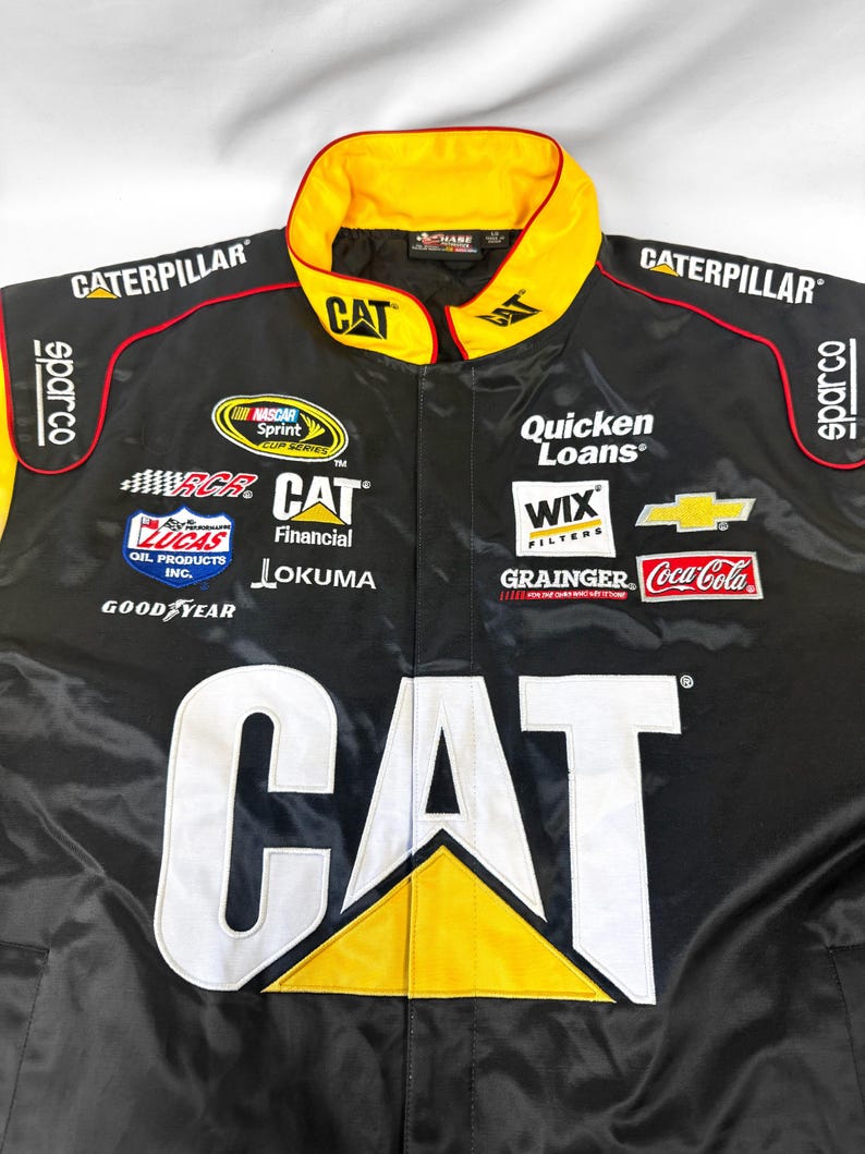 Chase Authentics Caterpillar Yellow Black Racing Jacket, Men's Sz. L, Vintage NASCAR Unisex Racing Jacket bild 3