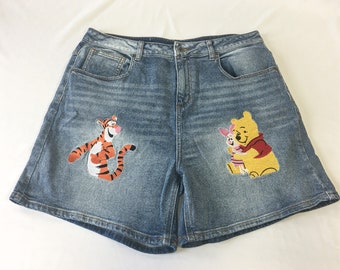 Vintage Inspired Disney Winnie The Pooh, Tigger and Piglet Embroidered Denim Shorts, Women's Sz. 13
