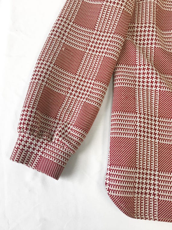 70s Red/White Houndstooth Patterned Button Up Blo… - image 3