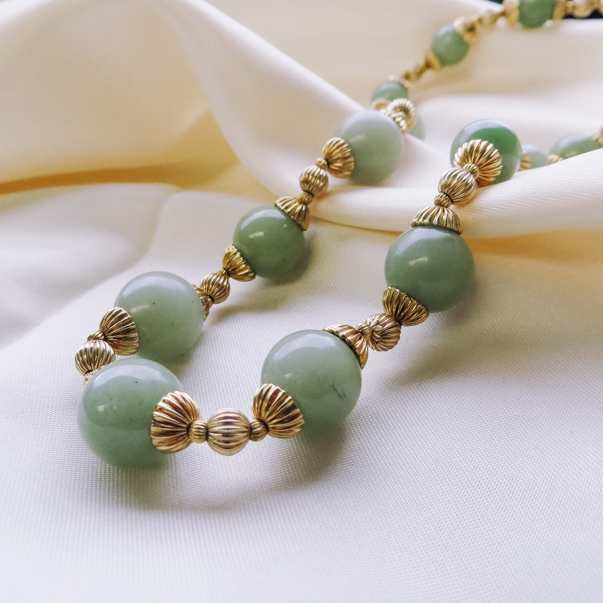 Vintage Collectible MIRIAM HASKELL Jade/Jadeite and 12k Gold Filled Necklace/Choker, Vintage 1970's